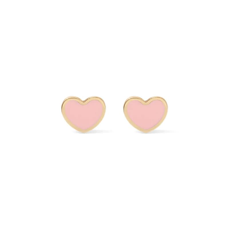 Curata Italian Solid 14k Yellow Gold 7mm Inlaid Genuine Gemstone Stud Earrings - Light Pink MOP