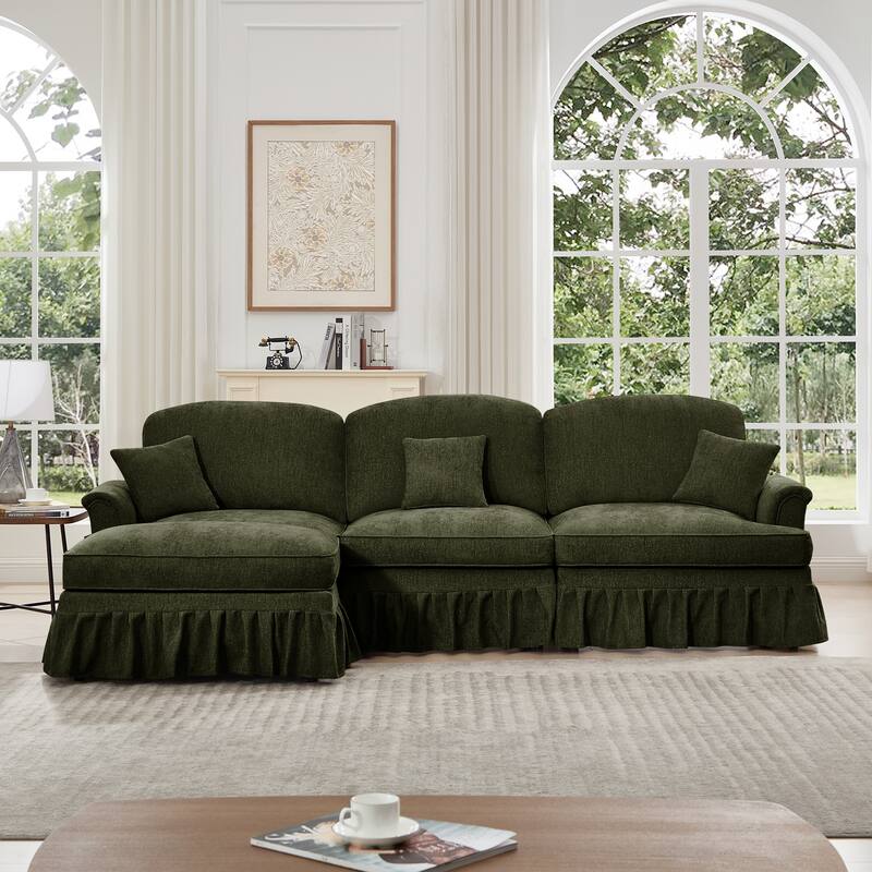 GDFStudio - Mid Century Chenille L-Shaped 3-Seater 107.1" Modular Sectional Sofa with Ottoman - Green