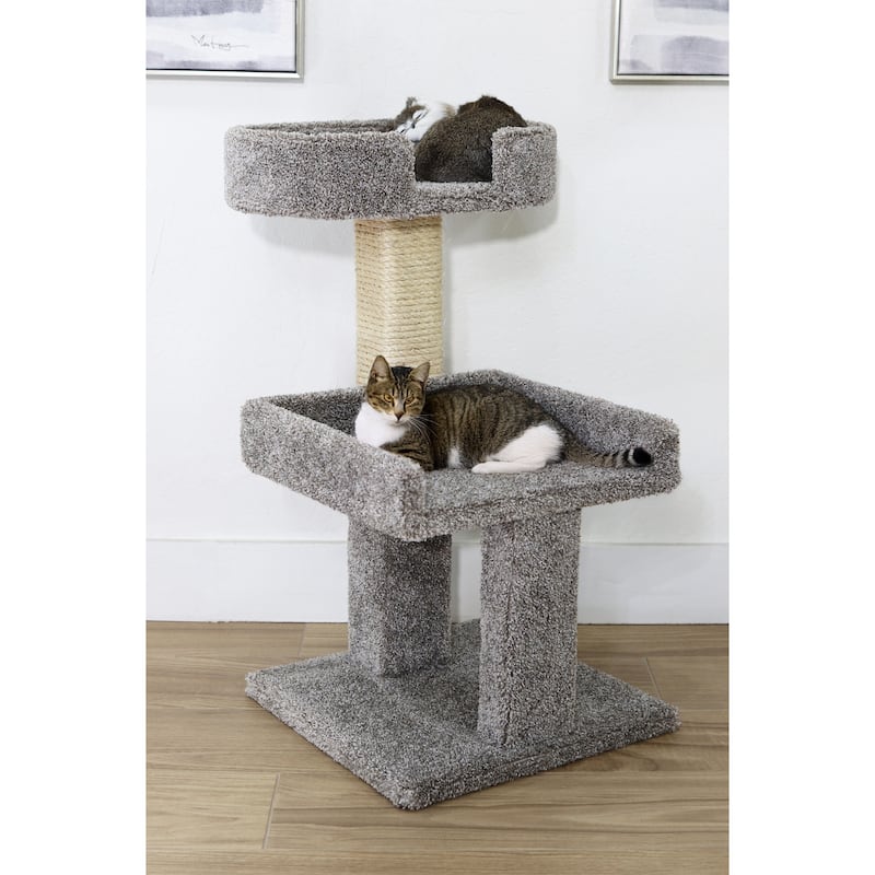 Spacious Carpeted Cat Perch for Big Cats with Raised Edge Lounging Platforms and Sturdy Scratch Posts