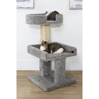 Spacious Carpeted Cat Perch for Big Cats with Raised Edge Lounging Platforms and Sturdy Scratch Posts