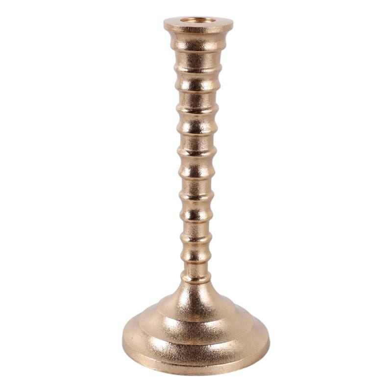 Aluminum Modern Taper Holder Sculpted Spiral Stem Textured Round Base
