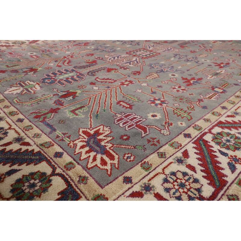 Gray Oushak Indian Area Rug Hand-Knotted Wool Carpet - 7'9"x 9'10"