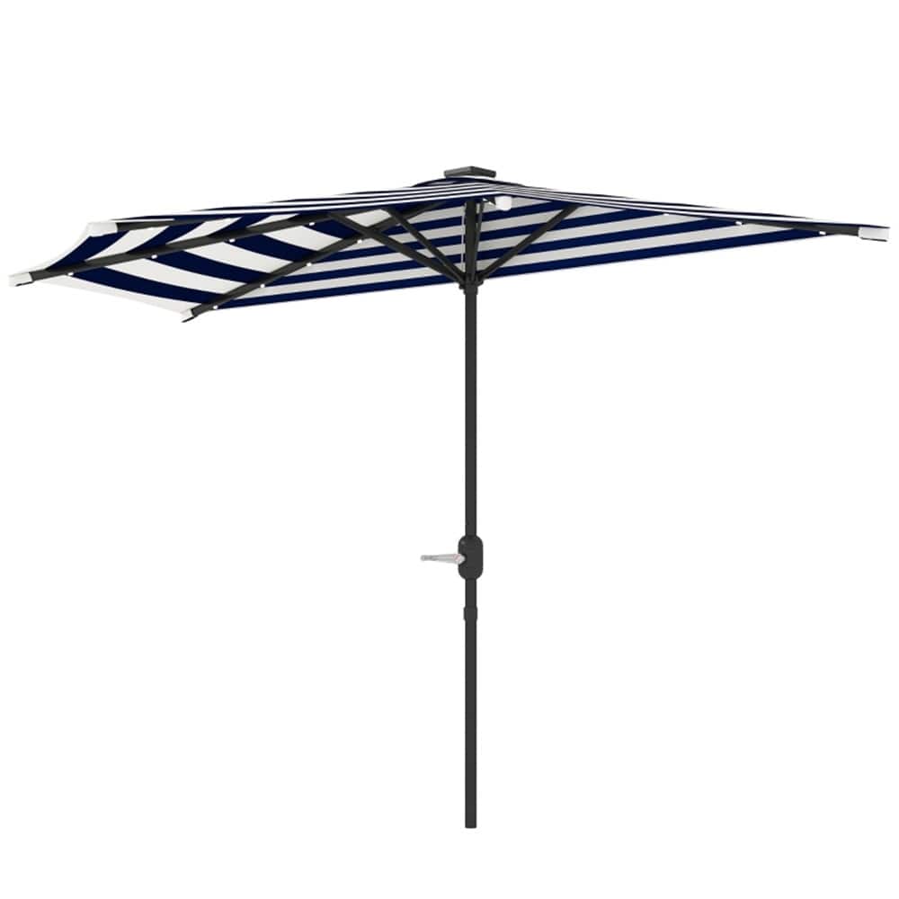 8.5’ Half Patio Umbrella with Solar Panel Lights and UPF 30+ Protection Hand Crank Air Vented Top - 8.5' L x 4.5' W x 7.6' H