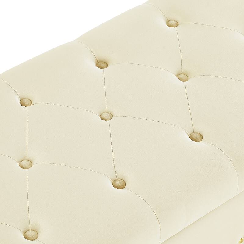 Storage Bench Leisure Bench Window Bench with Wood Legs, Cream Dining Bench Lounge Bench with Nailhead Trim