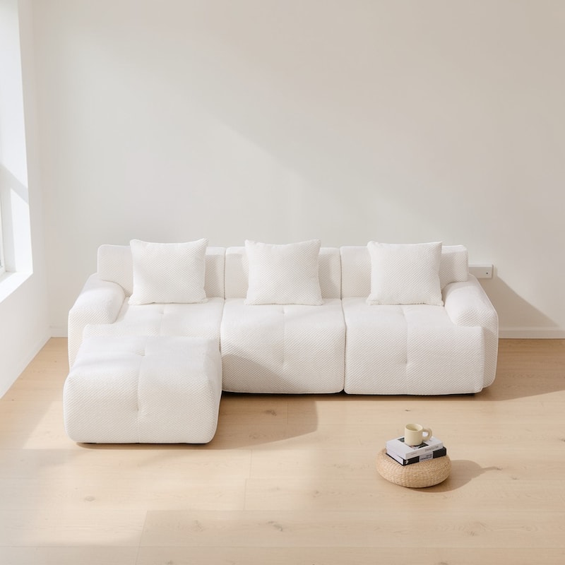 104.3" Modular L-Shaped Sectional Sofa, 4-Piece Oversized 3-Seater Cloud Couch with Ottoman, Tufted Deep Seat & 3 Pillows