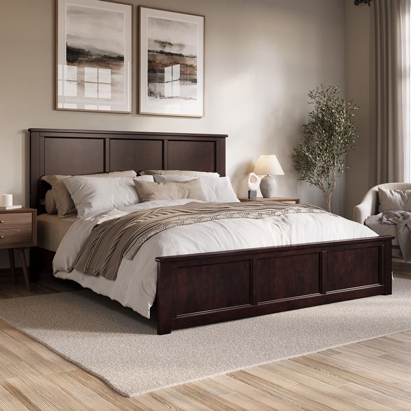 slide 2 of 10, Charlotte Solid Wood Low Profile Platform Bed with Matching Footboard Espresso - King