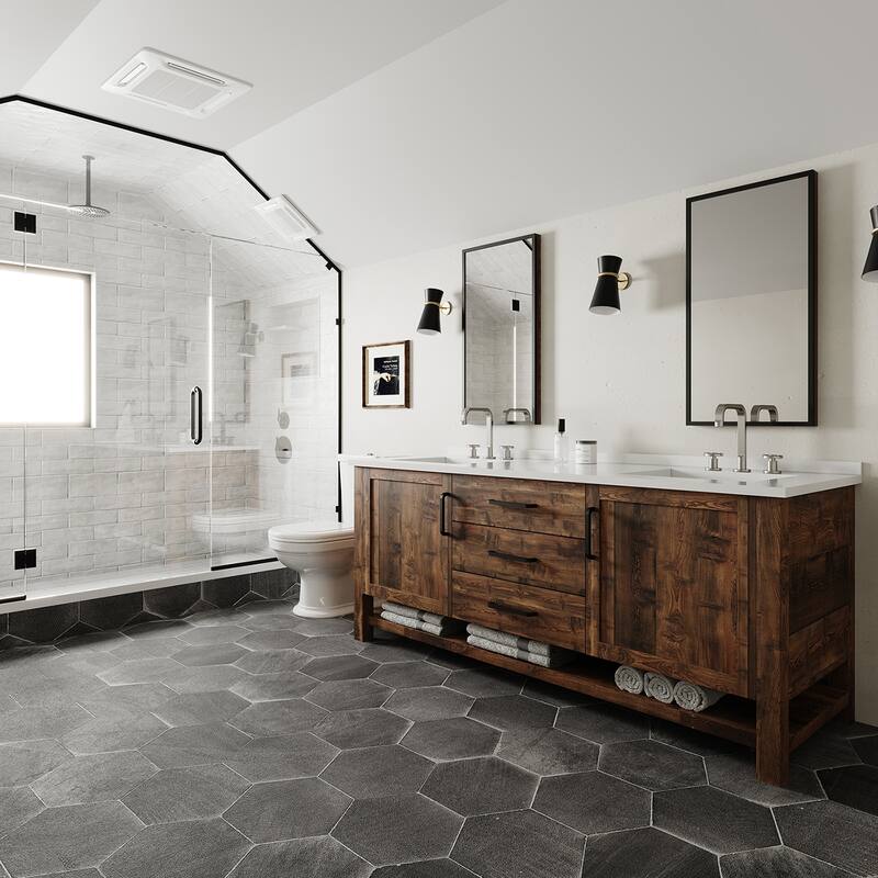 Widespread Bathroom Faucet with Industrial Round Handles Pop-Up Drain