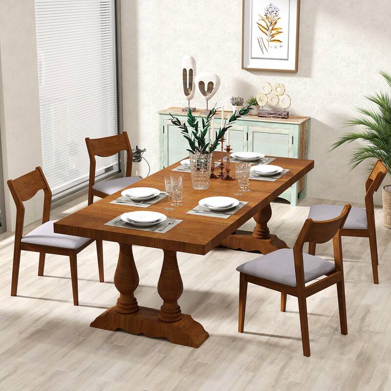 Gymax Wooden Dining Chair Set of 2 w/ Rubber Wood Frame Wide Padded