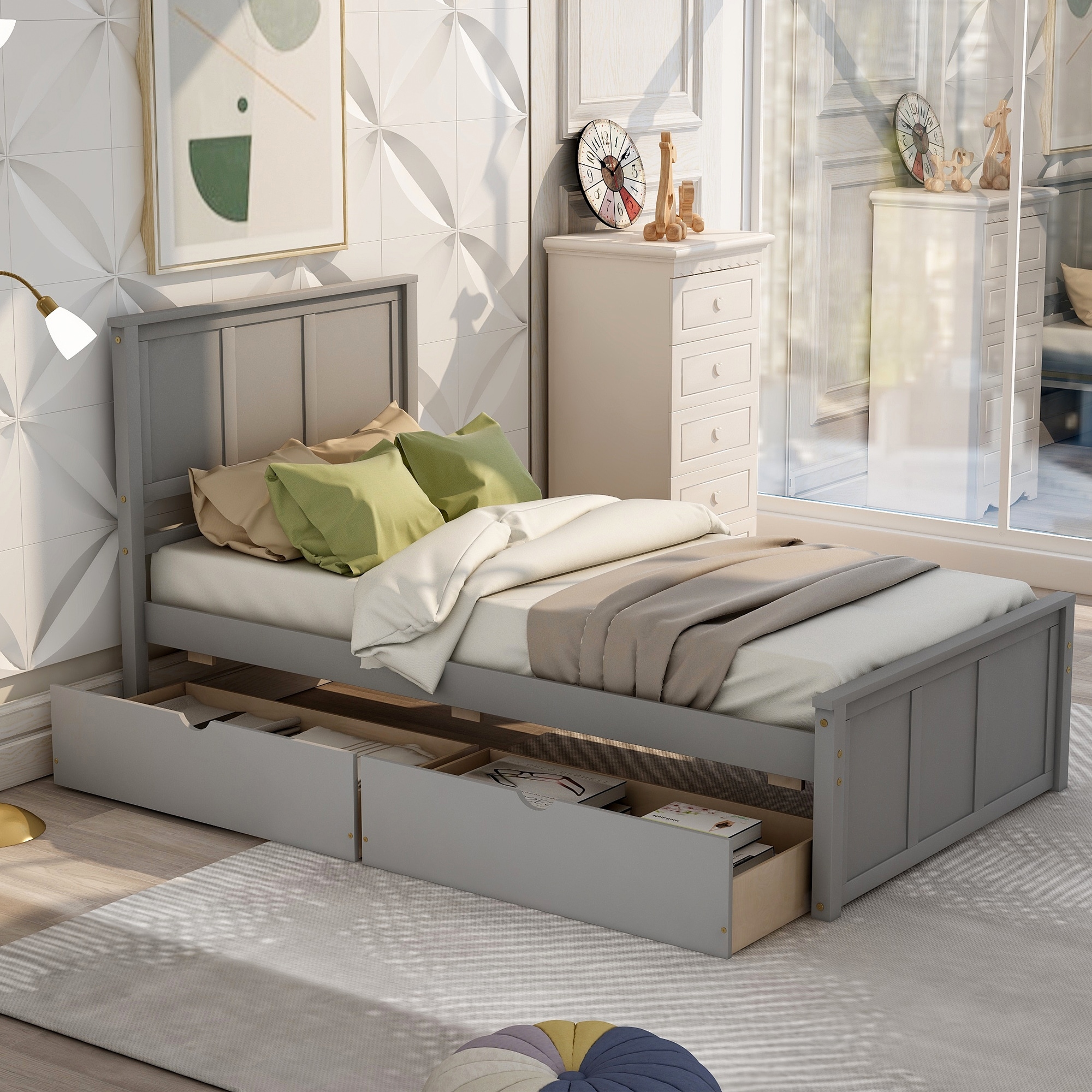 Gray twin platform hotsell bed with storage