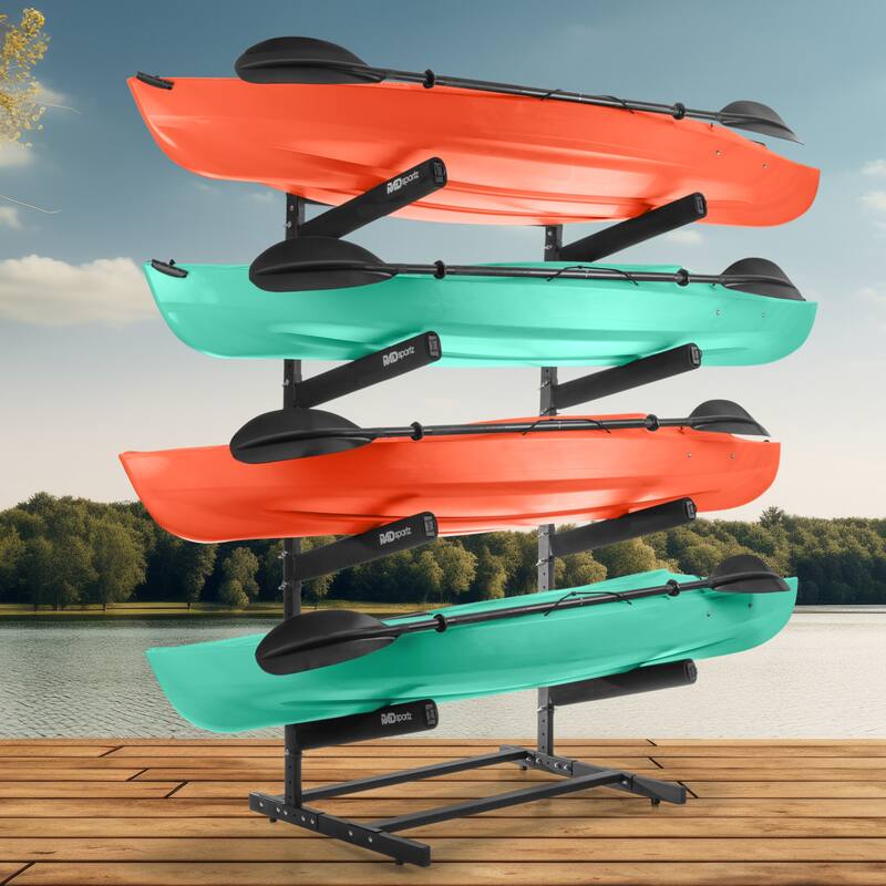 Kayak Storage Rack - 3-4 Level Freestanding Adjustable Stand with Padded Arms and 300 - 400lbs Capacity for Canoes by Rad Sportz