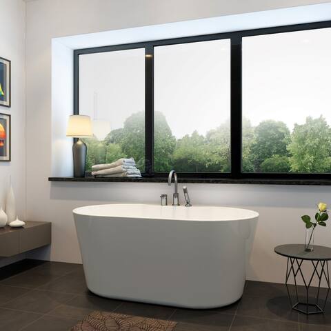 Retro 56" Freestanding White Acrylic Bathtub with Hand Held Shower
