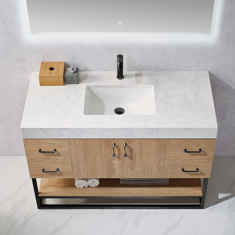 Alistair 48" Single Vanity with White Grain Stone Top without Mirror