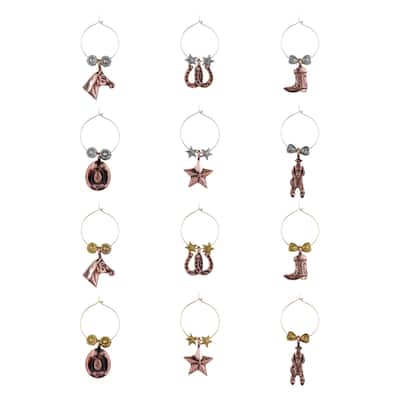 Wine Things 12-Piece Wine Charms/Wine Glass Tags/Drink Markers for Stem Glasses, Wine Tasting Party (Saddle Up)