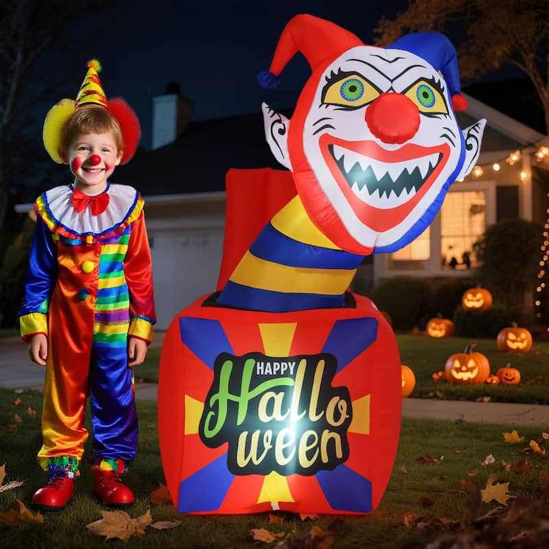 Costway 5 Ft Halloween Inflatable Clown Blow up Circus Clown Box - as pic shows - See Details