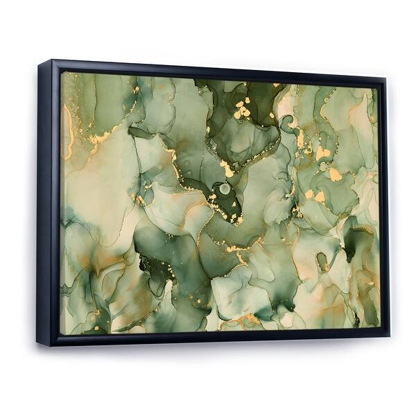slide 2 of 12, Designart "Green Luxury Abstract Fluid Art I" Modern Framed Canvas Wall Art Print 20 in. wide x 12 in. high - Black