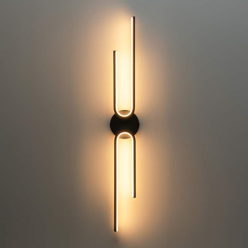 2-Light Modern Aluminum Black Linear Bathroom Vanity Light Integrated LED 3000K Wall Light