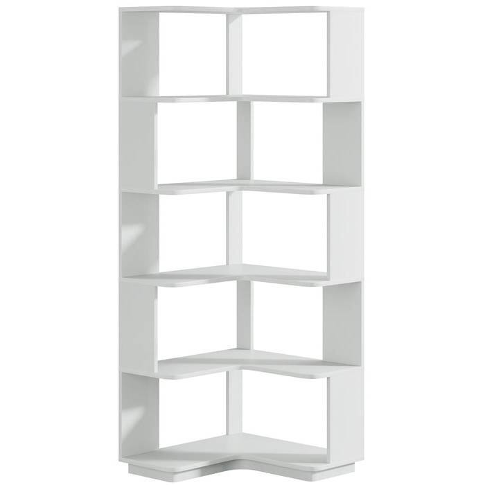 Multifunctional 6-Shelf L-Shaped Corner Bookcase Industrial Wood Grain Organizer - 23.62"L x 23.62"W x 64.96"H - Grey