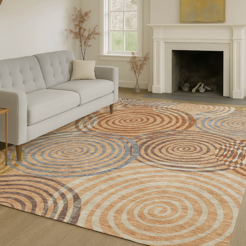 Machine Washable Indoor/ Outdoor Contemporary Swirls Chantille Rug