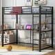preview thumbnail 2 of 10, Industrial-Style Loft Bed with Basketball hoop, Twin Size Metal Loft Bed Frame with Built-in Desk and Shelf for Kids Boys Girls