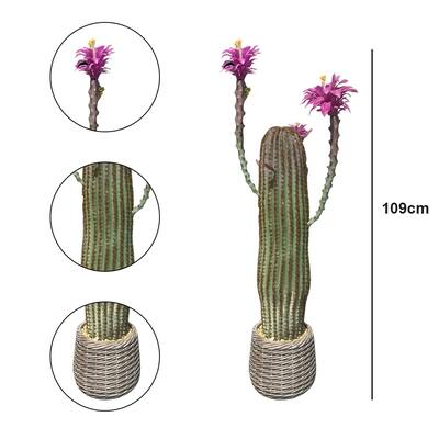 43 Inch Artificial Cactus Plant, Faux Desert Cacti Potted Plant with Flower, Fake Cacti Saguaro for Home Garden Office