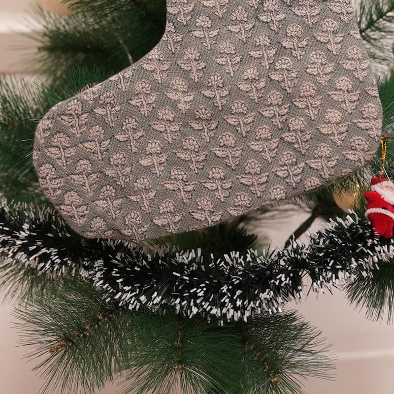 Fabdivine 16x6.5 Inches Hand Floral Block Print Christmas Stockings Tassle and Loop Perfect for Gift - 16"X6.5"