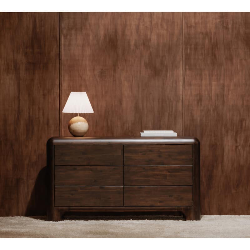 NADAAL STUDIOS Zanric Dresser, Six Drawer Acacia Wood with Soft-Close Glides and Chunky Legs, Dark Brown
