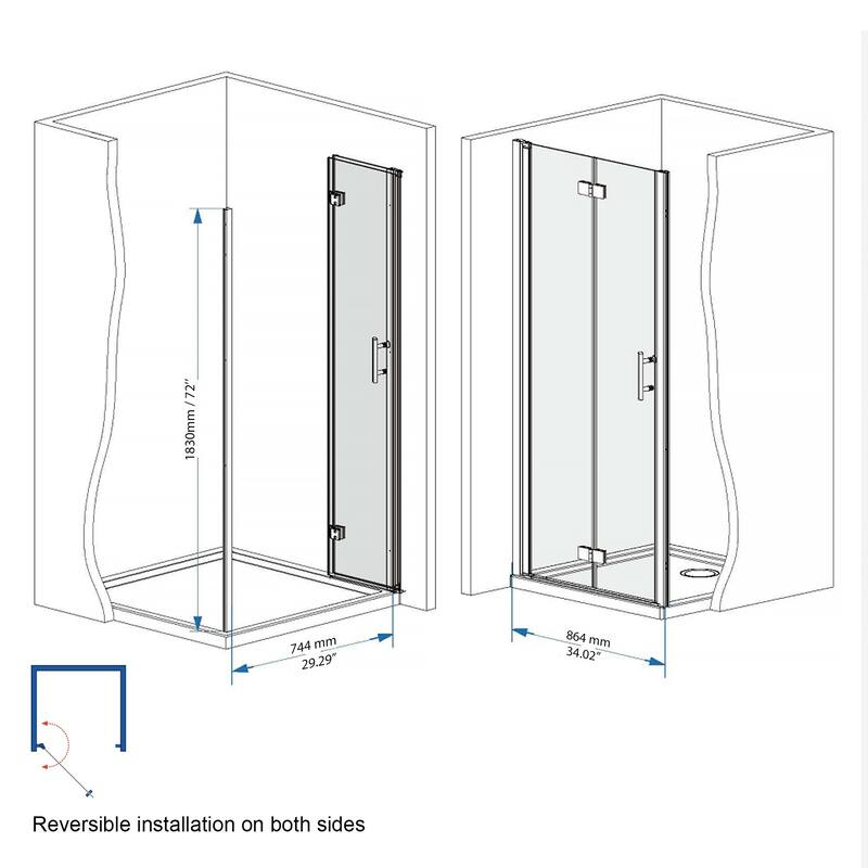 Bifold Shower Door 32/34/36 in. x 72 in., 6mm Tempered Glass, Matte Black Frame, Space-Saving Folding Design
