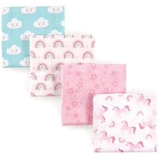 Luvable Friends Baby Girl Cotton Flannel Receiving Blankets, Rainbow 4-Pack, One Size - Rainbow 4-Pack - One Size