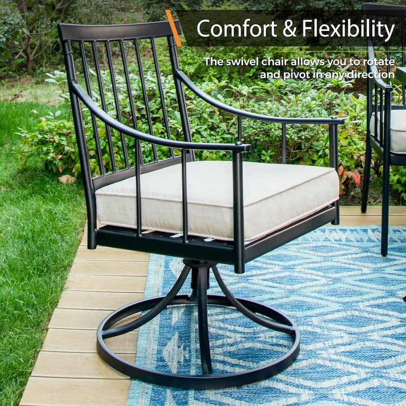 MAISON ARTS 7-Piece Patio Dining Set Steel Panel Table & 6 Dining Arm Chairs