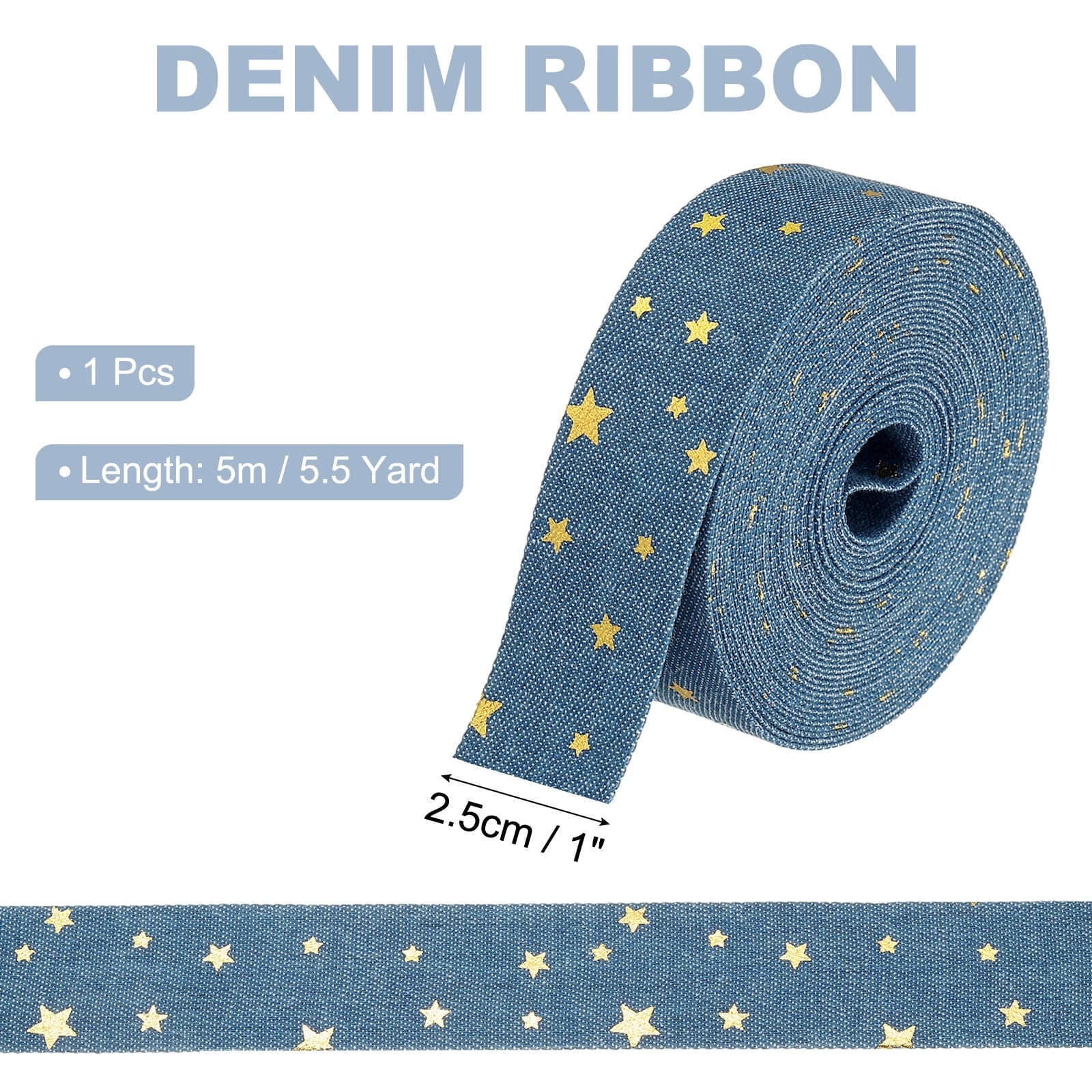 Denim Ribbon, Layering Jean Fabric Craft Star Strip for Bow DIY Making Hair Clip Garment Sewing Decorations