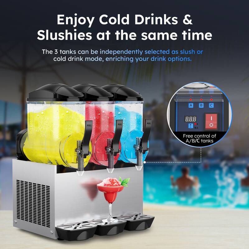 Commercial Slushy Machine, 36L/9.6 Gal Frozen Drink Margarita Machine Smoothie, Self-Cleaning, Stainless Steel Slushy Machine