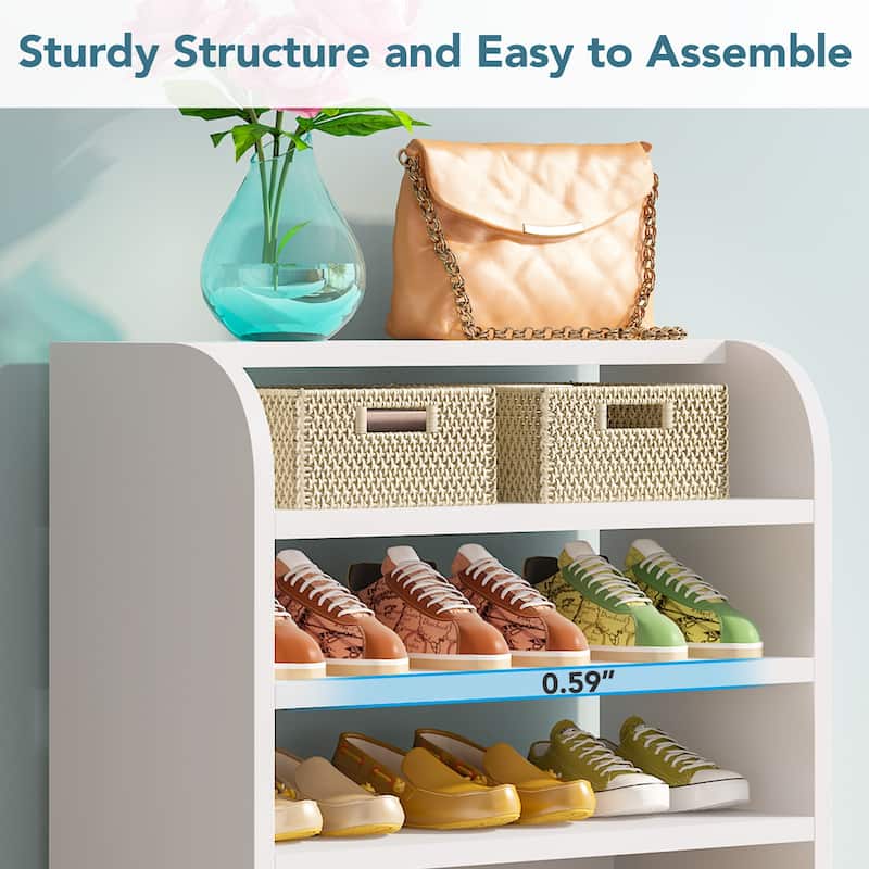 8-Tier Shoe Cabinet for Entryway, Modern White Shoe Shelf Shoes Rack Organizer, Wooden Shoe Storage Cabinet for Hallway Closet