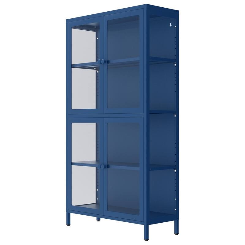Storage Cabinet with 4 Glass Doors, Modern Sideboard Cabinet with Adjustable Shelves & Steel Feet, Accent Cabinet for Kitchen