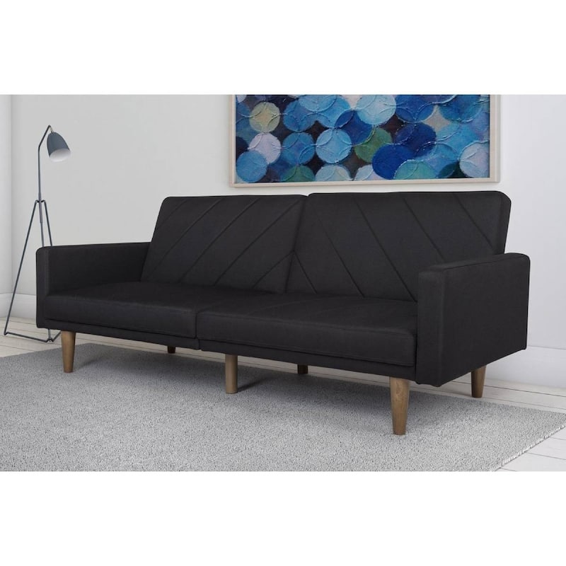 Black Mid-Century Modern Linen Upholstered Sofa Bed with Classic Wood Legs - 78.5L x 32W x 33.5H in.