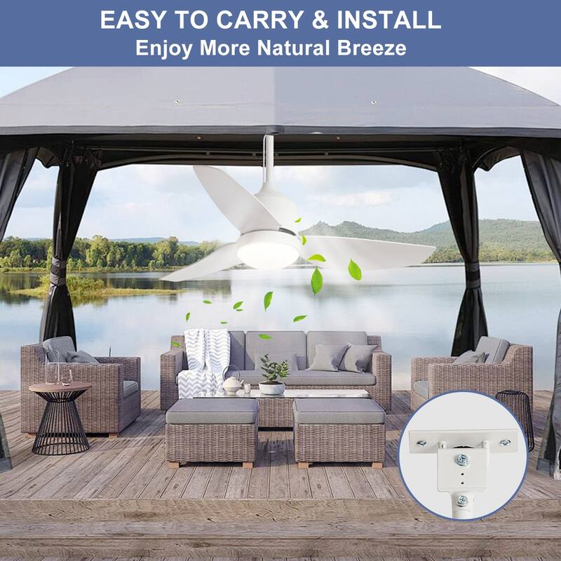 Outdoor Ceiling Fan with Light: 42-52 Inch Hanging - Plug in Waterproof Fans for Patio - Dimmable Remote App Control Black