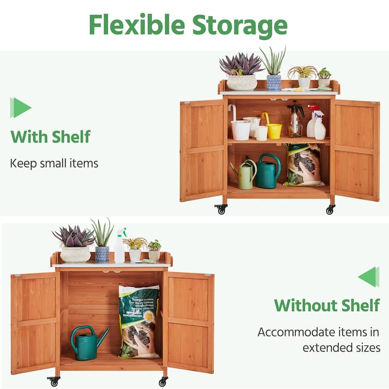 Yaheetech Garden Potting Bench Table Wooden Storage Cabinet
