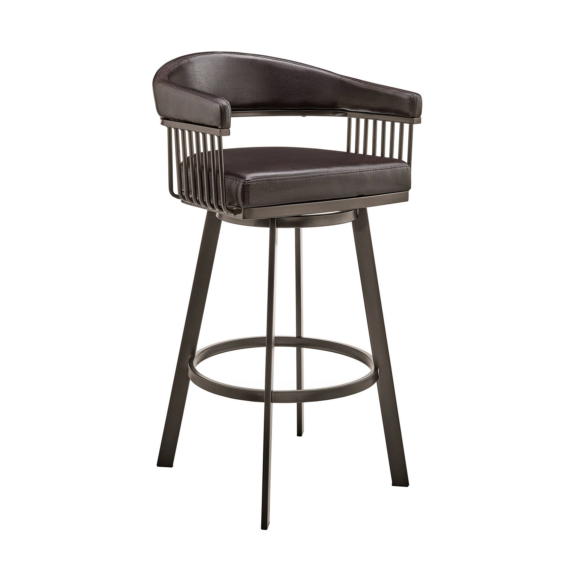 Oliver 26 Inch Modern Counter Stool, Vegan Faux Leather, Swivel, Dark
