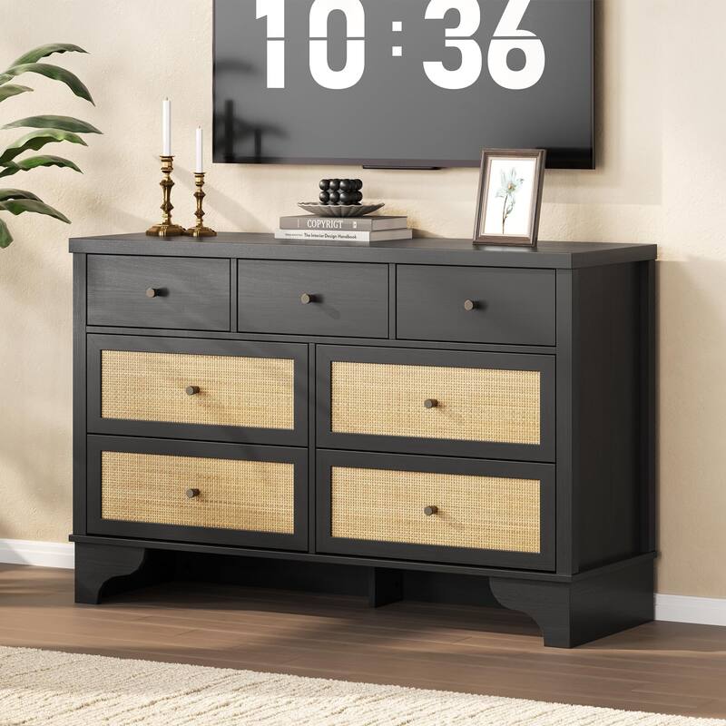 Dresser for Bedroom with 7 Drawers, 7 Drawers Double Dresser - Black