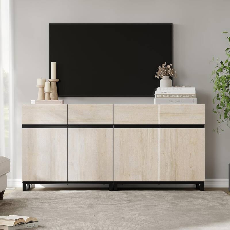 WAMPAT Modern TV Stand with Storage Cabinets for Living Room,Bedroom,Brown