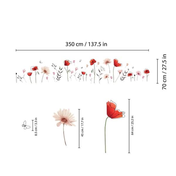 dimension image slide 1 of 2, Walplus Delicate Flowers With Poppies Wall Stickers Decals