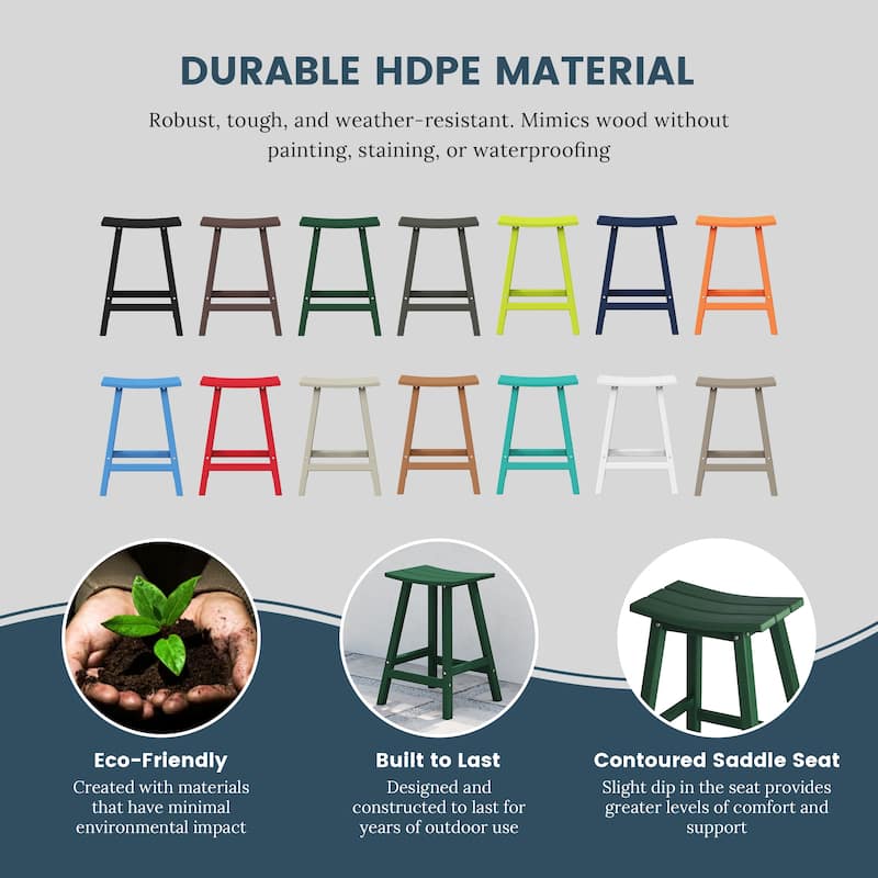 Laguna Hdpe All Weather Outdoor Patio 24" Saddle Seat Counter Stool (Set Of 2)