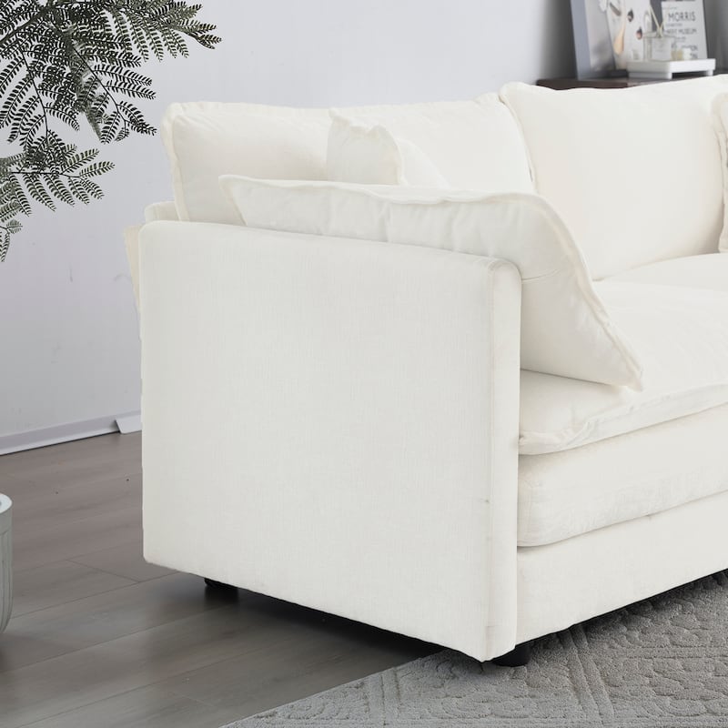 Accent Chair Set of 2, High-end Chenille Upholstered Armchairs, Living Room Side Chairs with Toss Pillow, White
