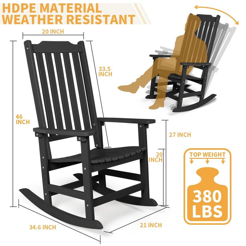 Vrakae 4 PCS Patio All Weather Resistant High Back Rocking Chair