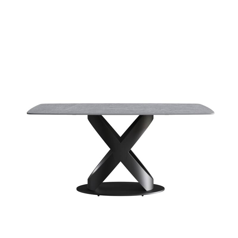 63" Rectangular Sintered Stone Dining Table for 4-6,Solid Black Carbon Steel Base