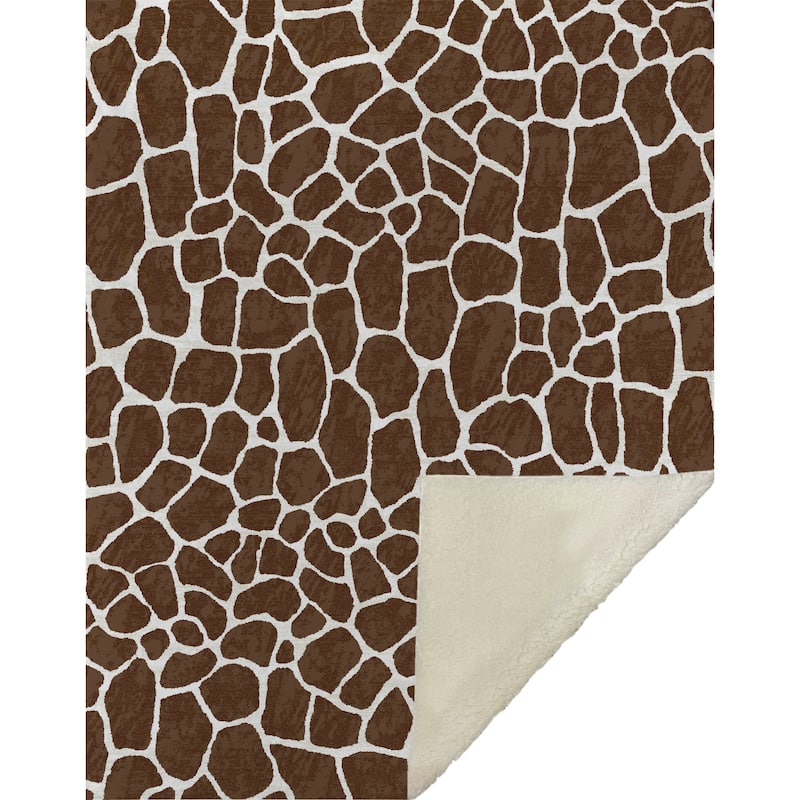 Premium Machine Washable ASB45 Giraffe Print Sherpa Throw Blanket