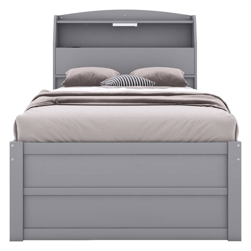 Wooden Captains Bed Platform Bed with Trundle, Bookcase, Drawers