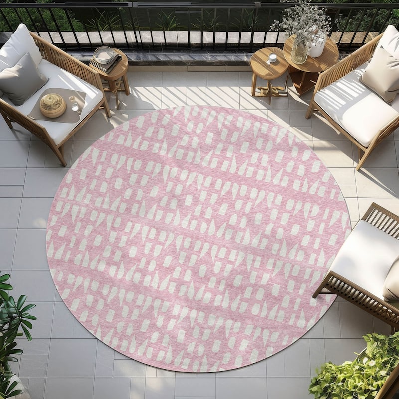Machine Washable Indoor/ Outdoor Contemporary Imprints Chantille Rug - Pink - 8' x 8'