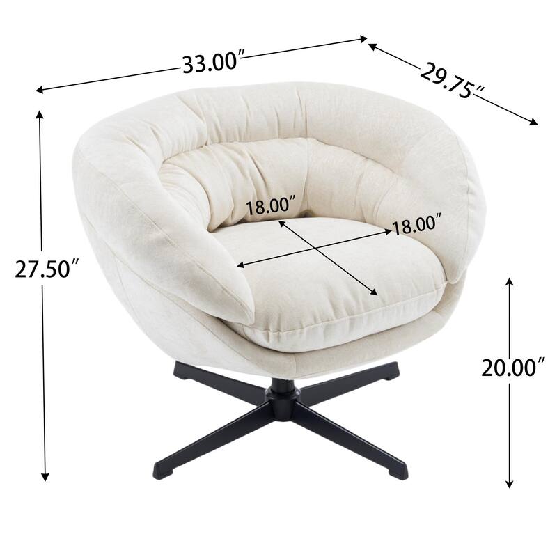 Chenille Upholstered 360° Swivel Club Chair/Accent Chair with Removable Cushion, Round Office Chair with Black Metal Base