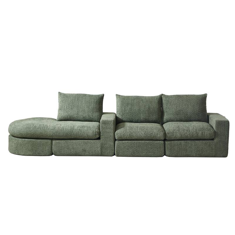 Curved Sectional Sofa with L-Shape Chaise, Chenille Upholstered Boneless Cloud Sofa, Modular 4 Seat Corner Sofa with Cushions