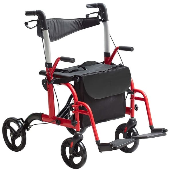 slide 2 of 14, 2 in 1 Rollator Walker & Transport Chair for Seniors Red